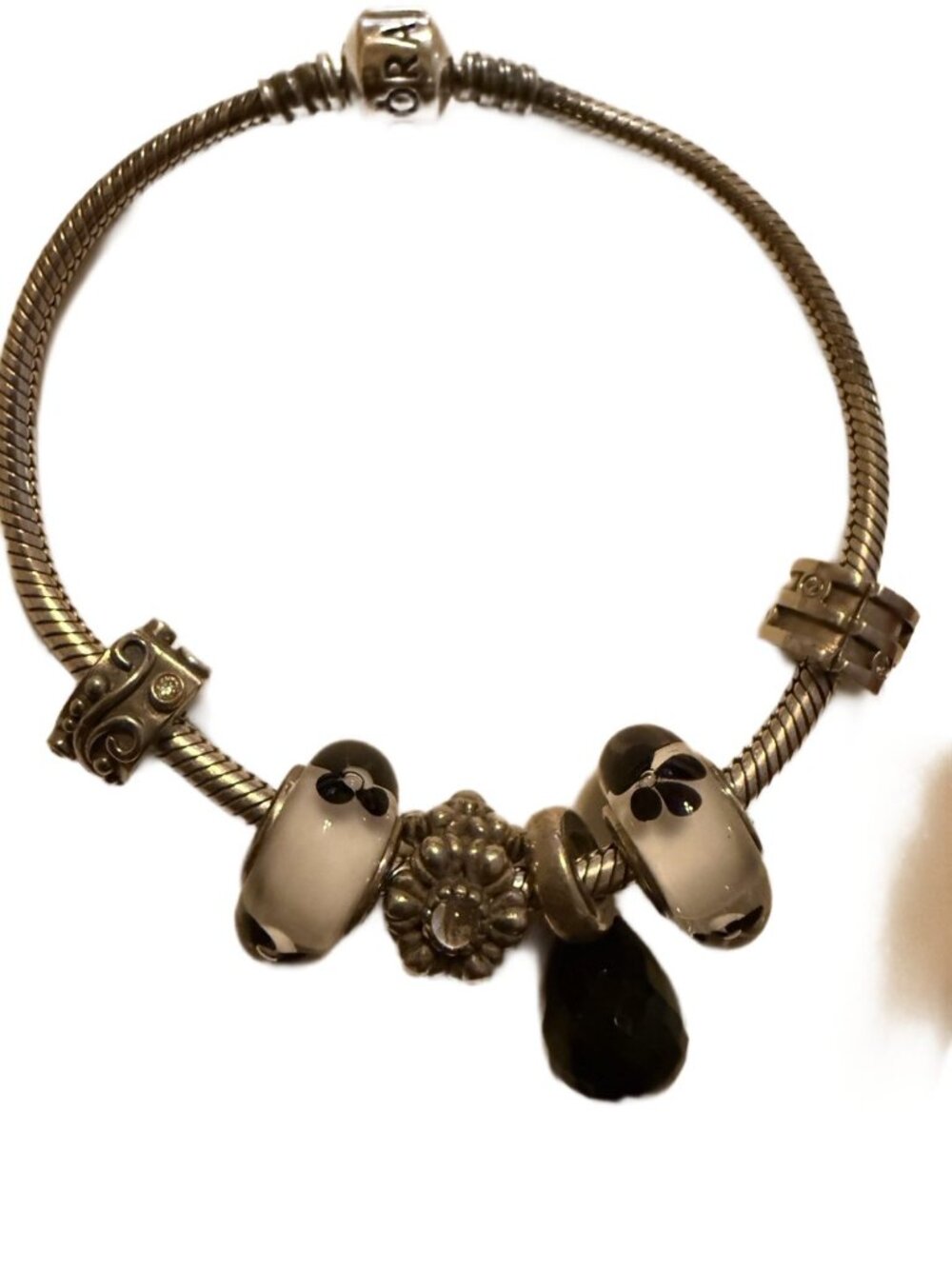 VINTAGE PANDORA Sterling Silver Bracelet with 6 Charms